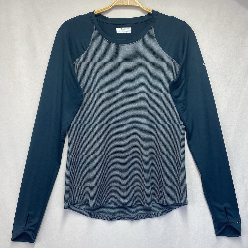 Columbia Omni-Wick Crewneck Pullover Athletic Shirt Men Medium Teal Thumbholes